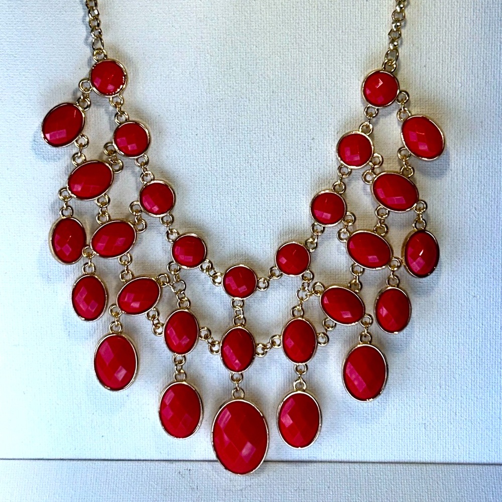 Coral Peach Two Sided Resin Cabochon Dangle Necklace By Designer IMAN Colorful
